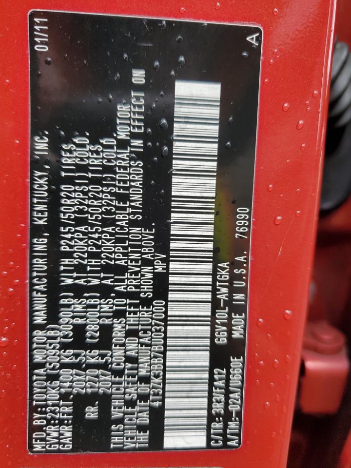 2011 Toyota Venza VIN: 4T3ZK3BB7BU037000 Lot: 65735944