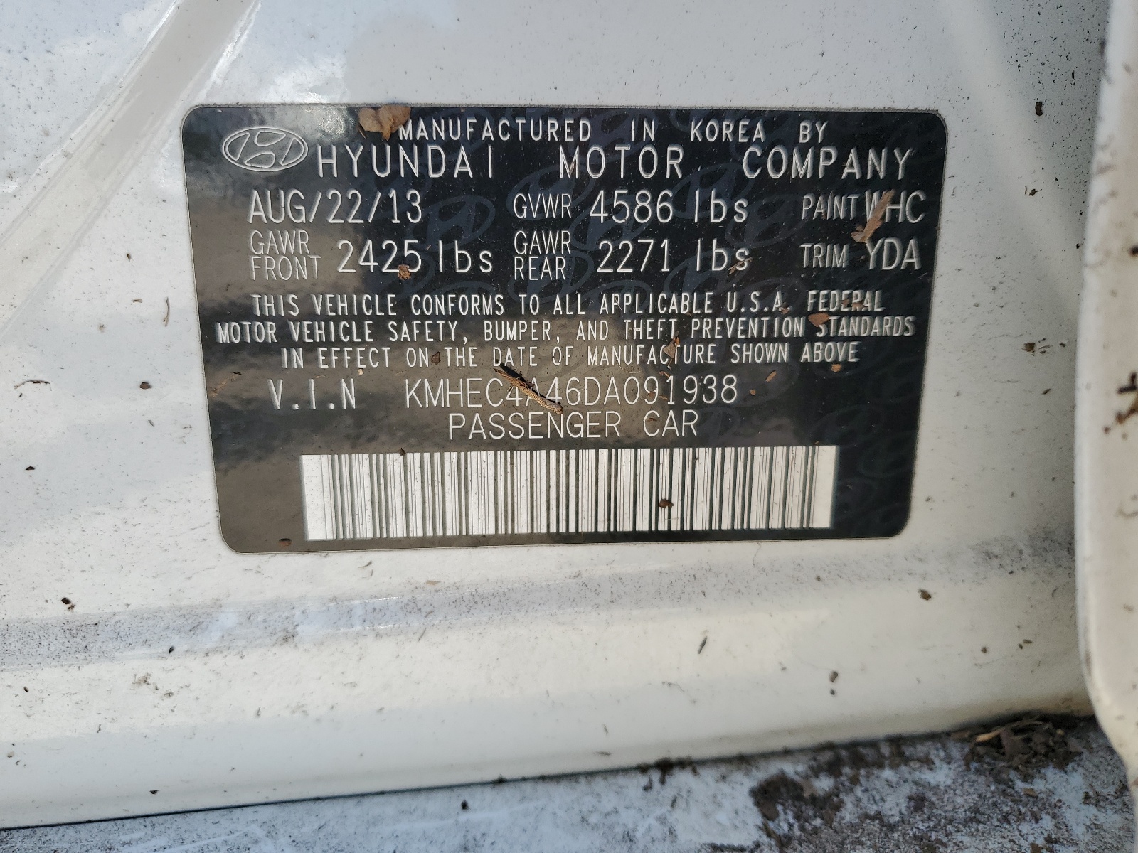 KMHEC4A46DA091938 2013 Hyundai Sonata Hybrid