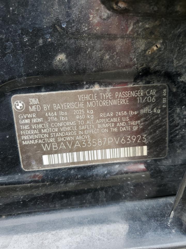 2007 BMW 328 I VIN: WBAVA33587PV63923 Lot: 62052244