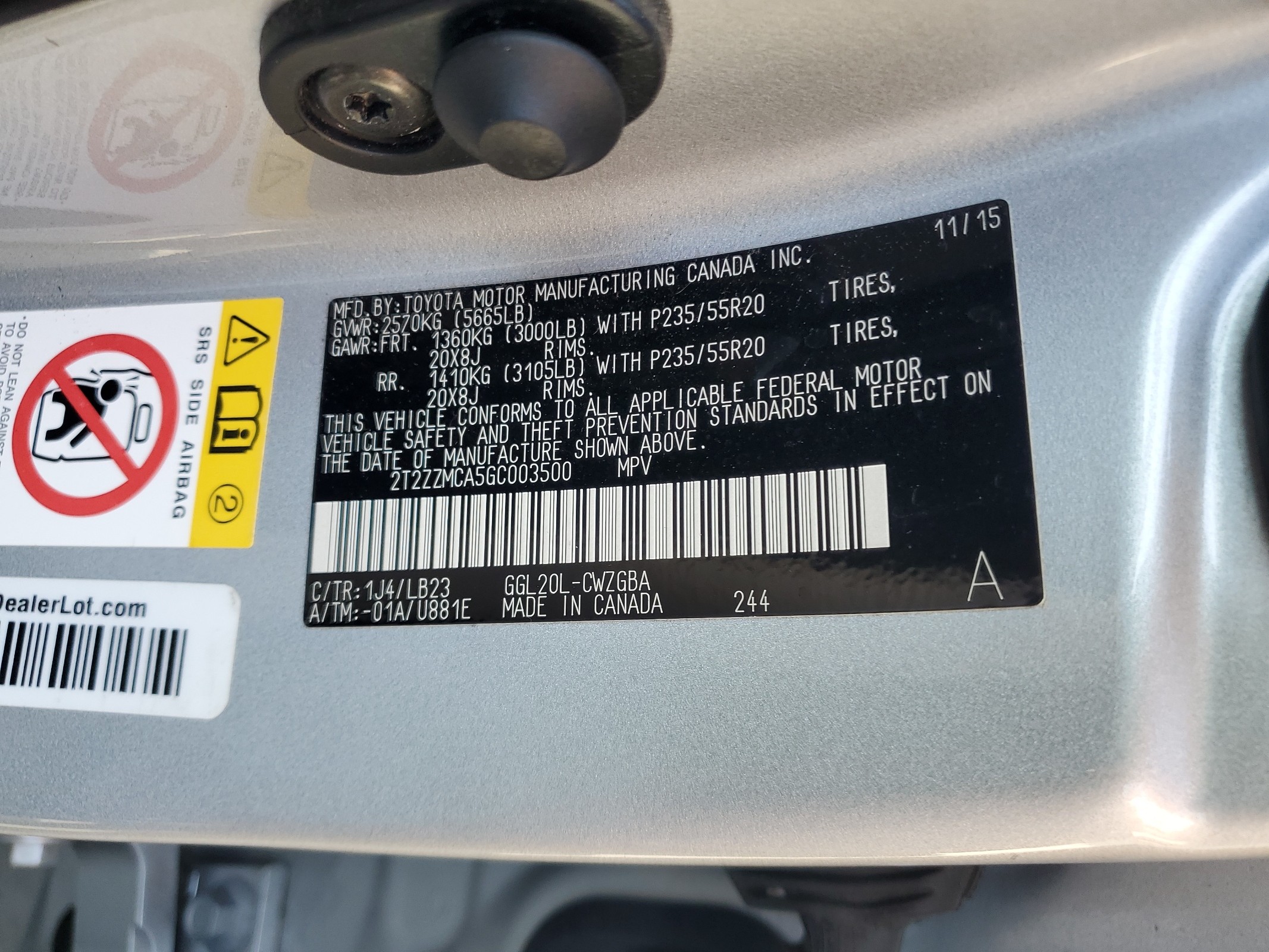 2T2ZZMCA5GC003500 2016 Lexus Rx 350