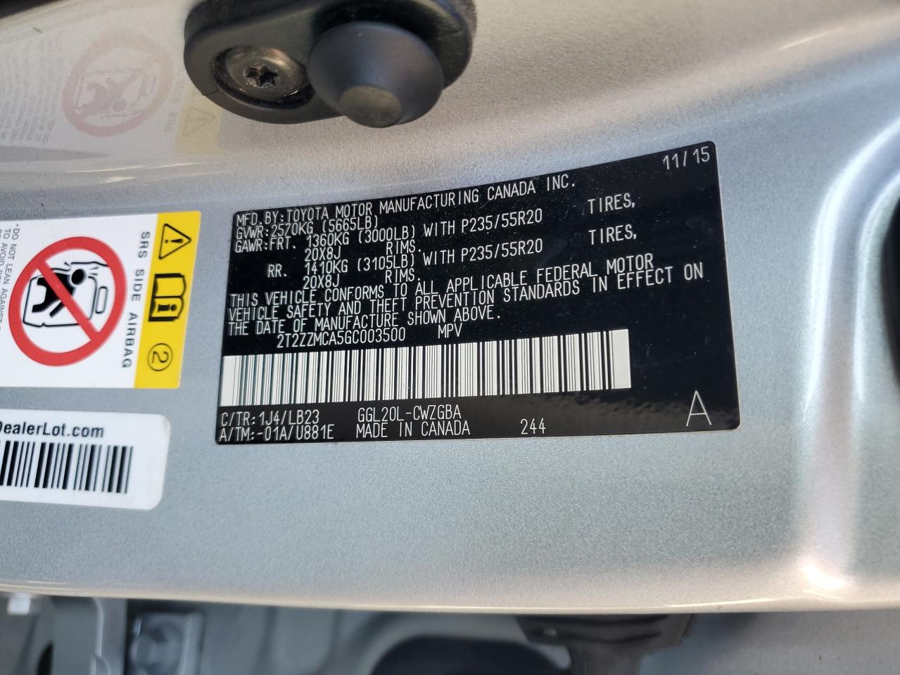 2016 Lexus Rx 350 VIN: 2T2ZZMCA5GC003500 Lot: 67348904