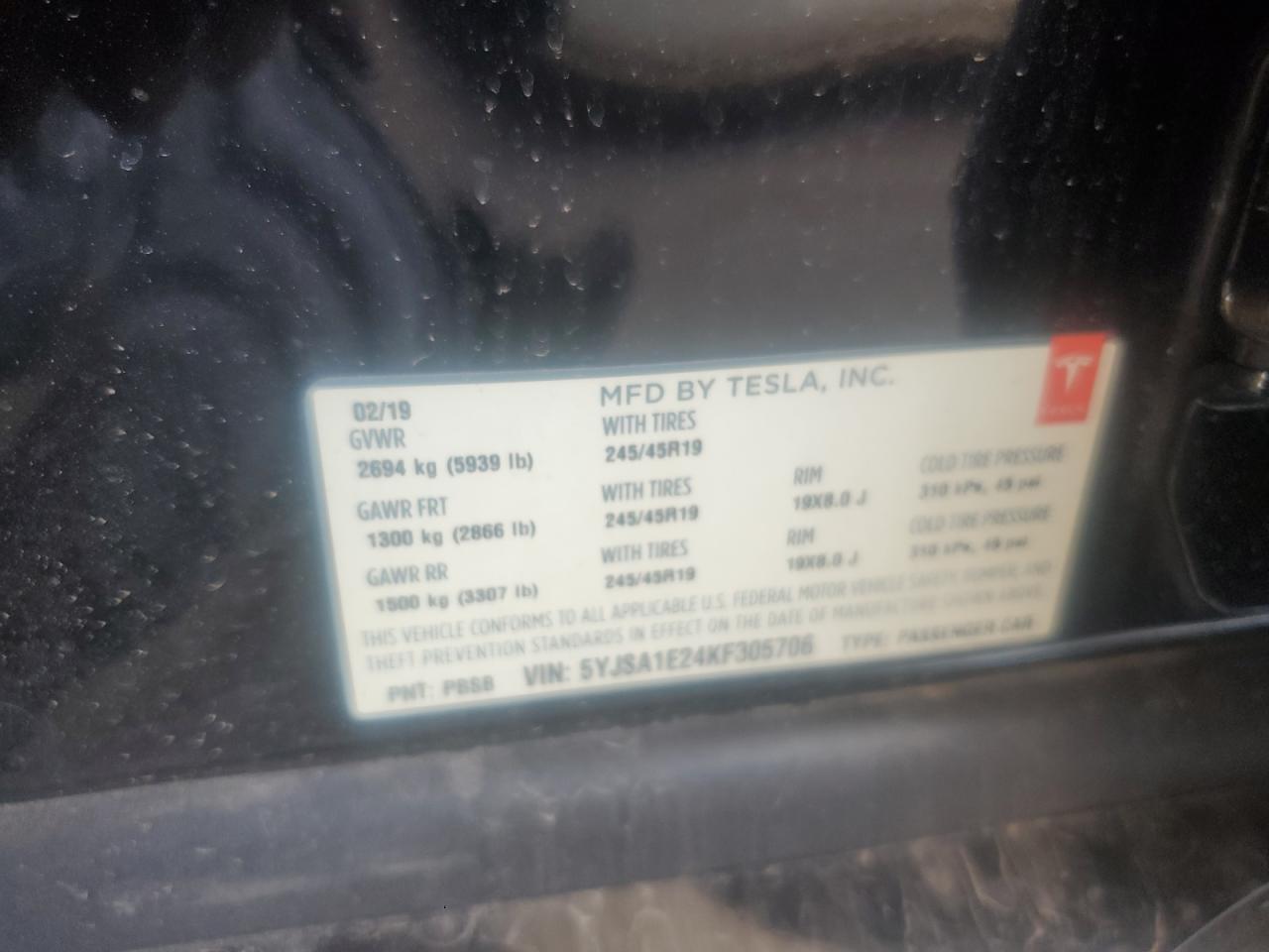 5YJSA1E24KF305706 2019 Tesla Model S