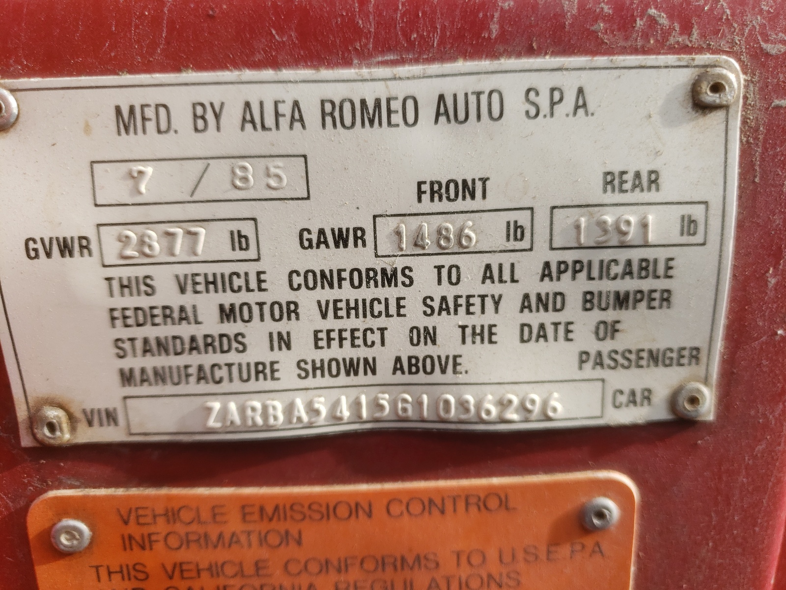 ZARBA5415G1036296 1986 Alfa Romeo Veloce 2000 Spider