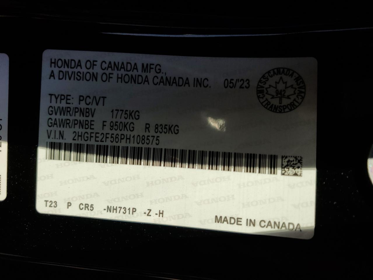 2HGFE2F56PH108575 2023 Honda Civic Sport