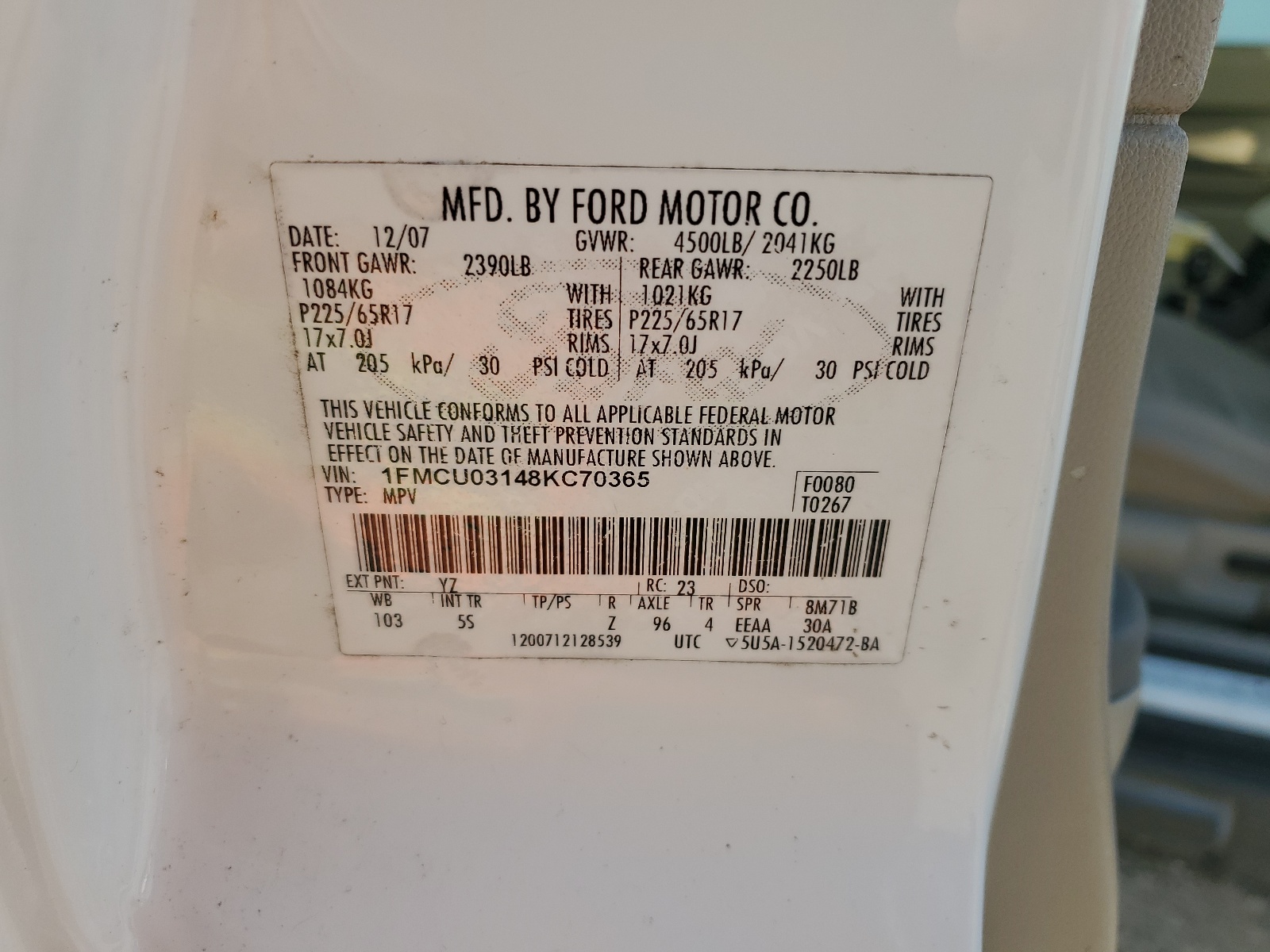 1FMCU03148KC70365 2008 Ford Escape Xlt