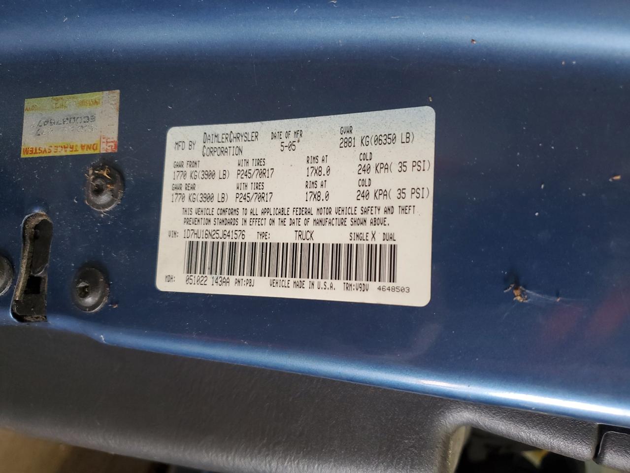 2005 Dodge Ram 1500 St VIN: 1D7HU16N25J641576 Lot: 67748234