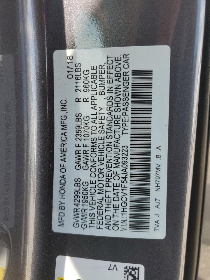 1HGCV1F54JA093223 2018 Honda Accord Exl