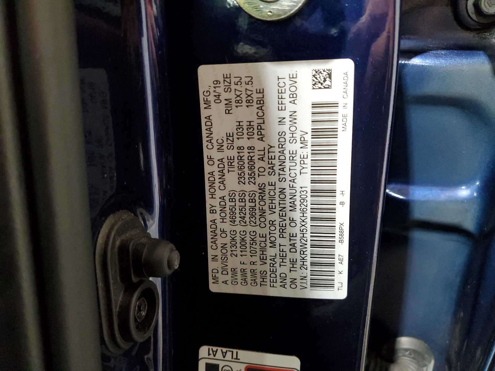 2HKRW2H5XKH629031 2019 Honda Cr-V Ex