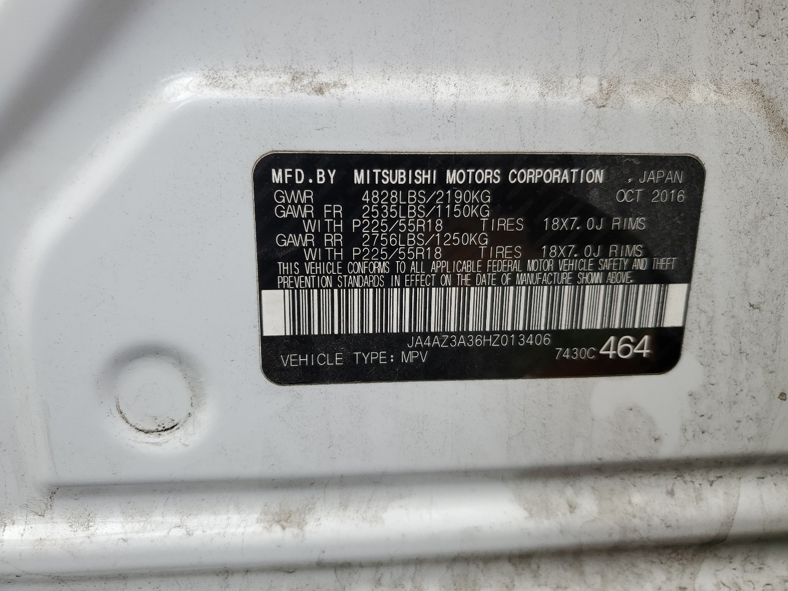 JA4AZ3A36HZ013406 2017 Mitsubishi Outlander Se