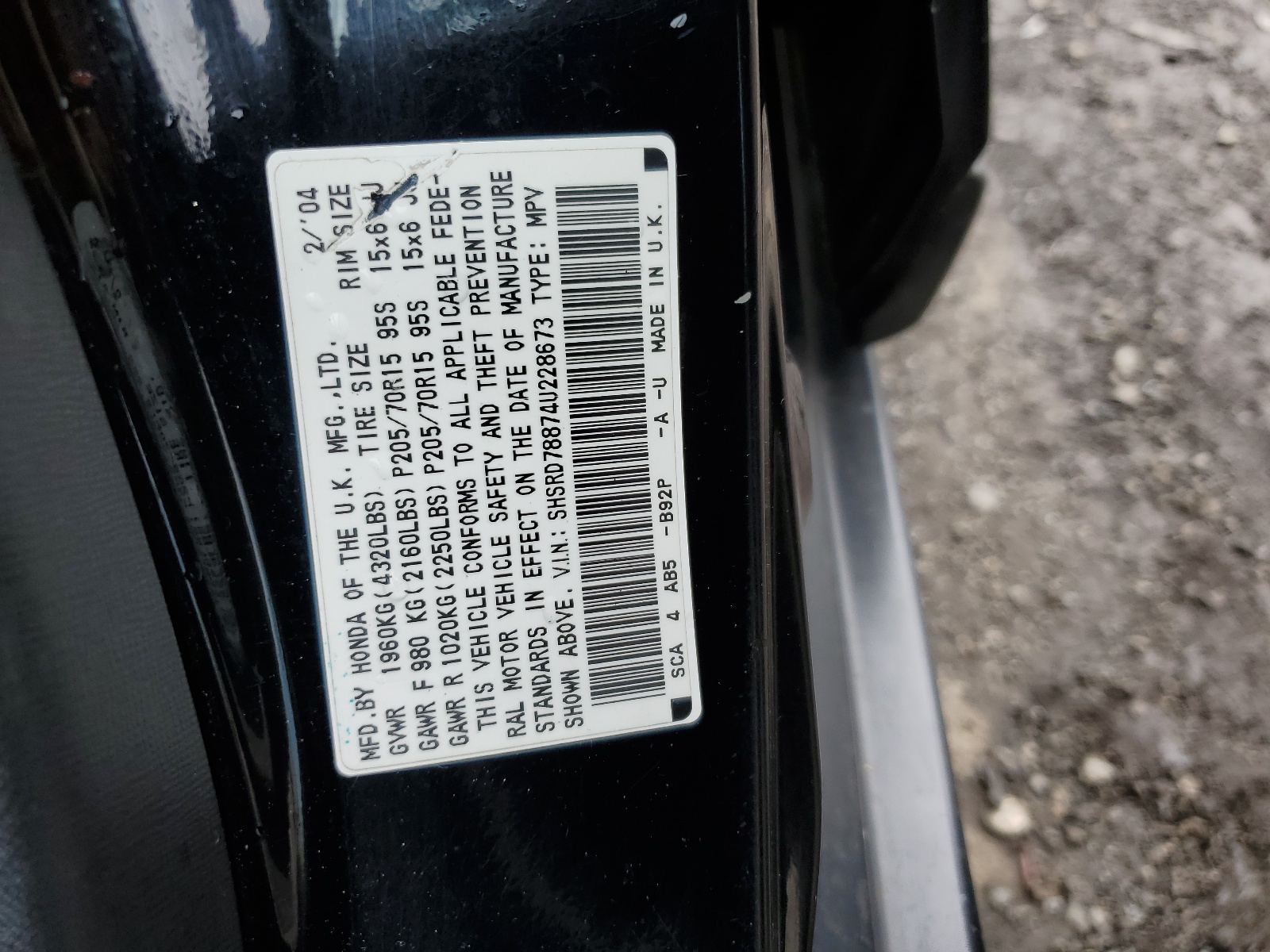 SHSRD78874U228673 2004 Honda Cr-V Ex