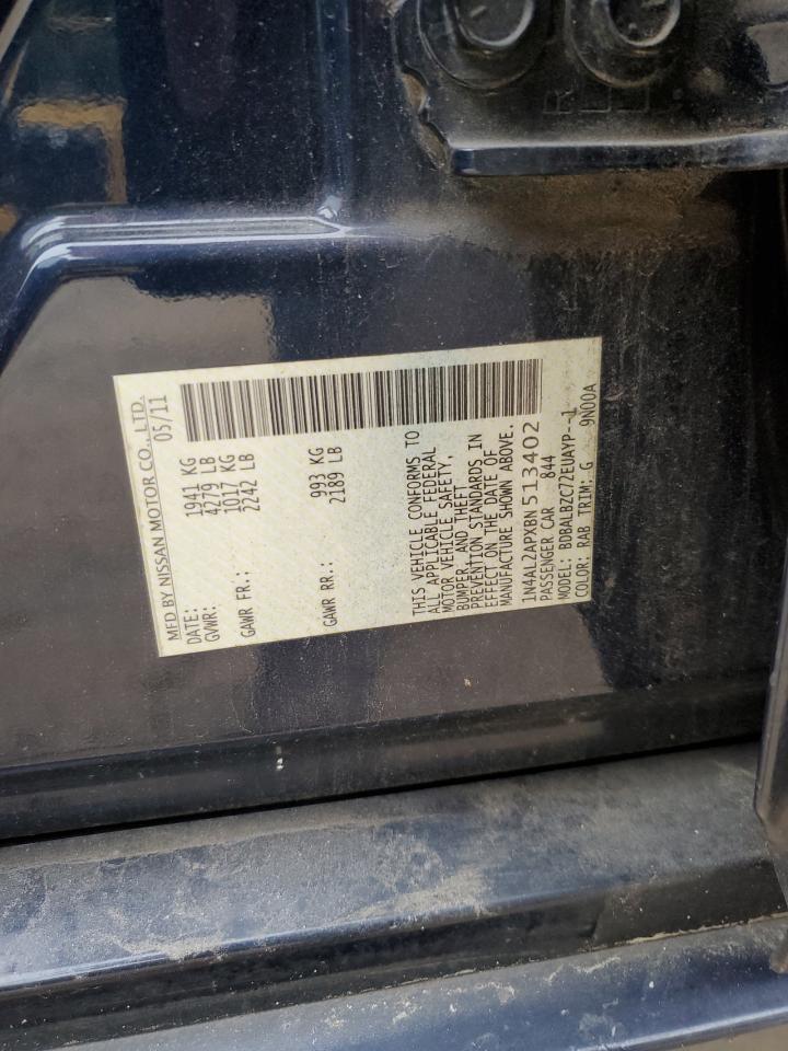 2011 Nissan Altima Base VIN: 1N4AL2APXBN513402 Lot: 65865614