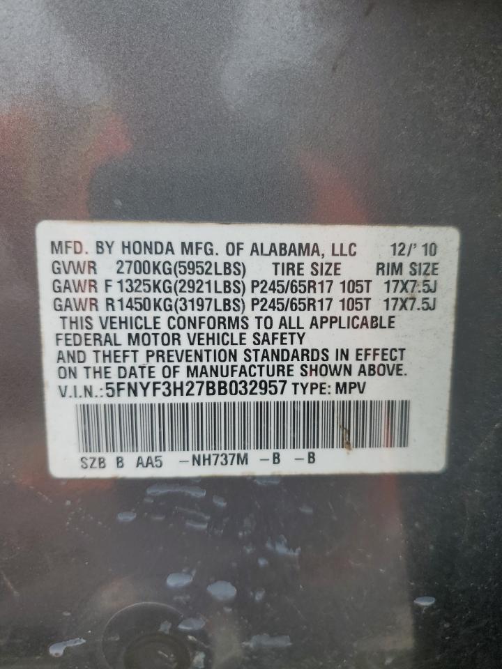 2011 Honda Pilot Lx VIN: 5FNYF3H27BB032957 Lot: 65494734