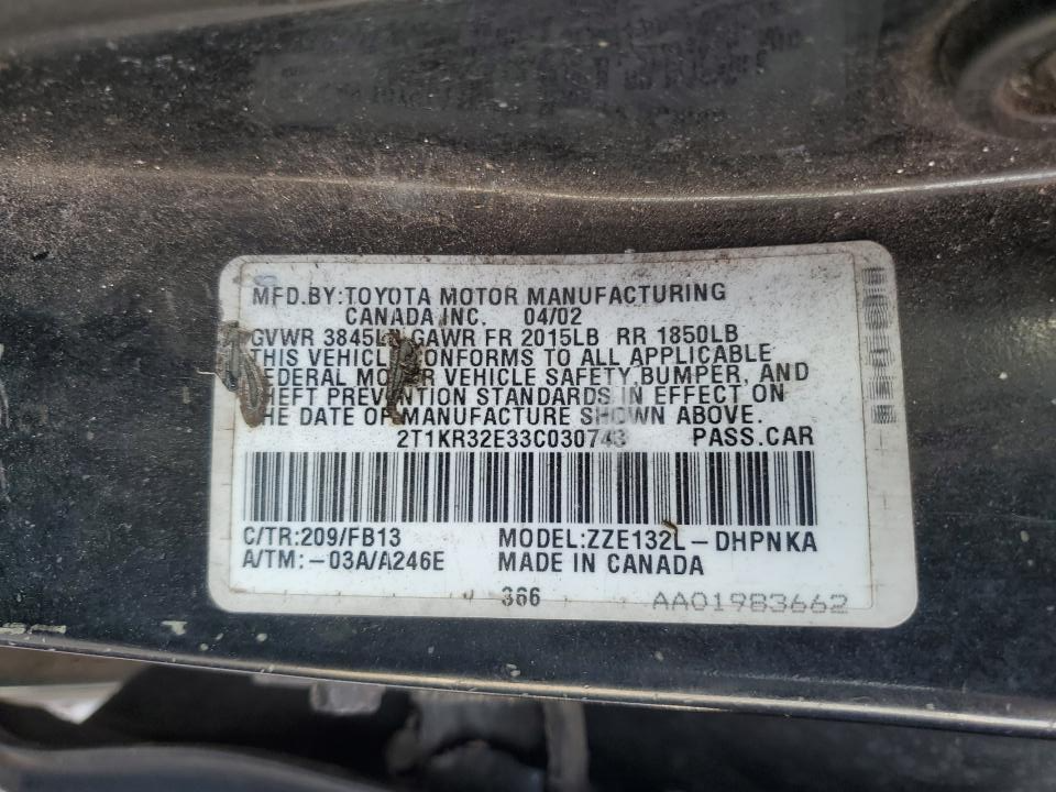 2T1KR32E33C030743 2003 Toyota Corolla Matrix Xr