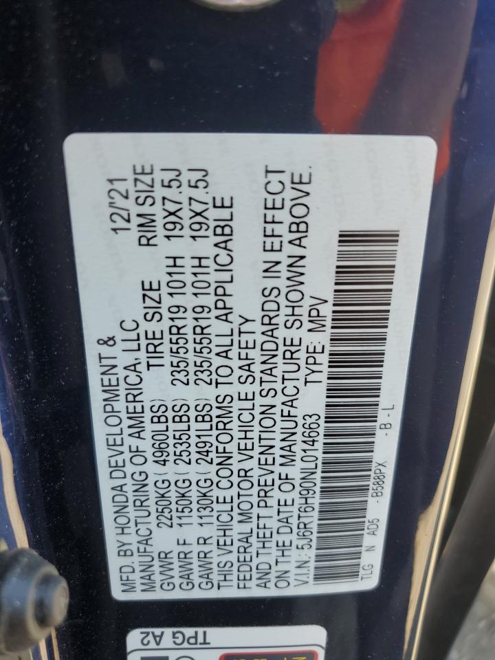 2022 Honda Cr-V Touring VIN: 5J6RT6H90NL014663 Lot: 66228644