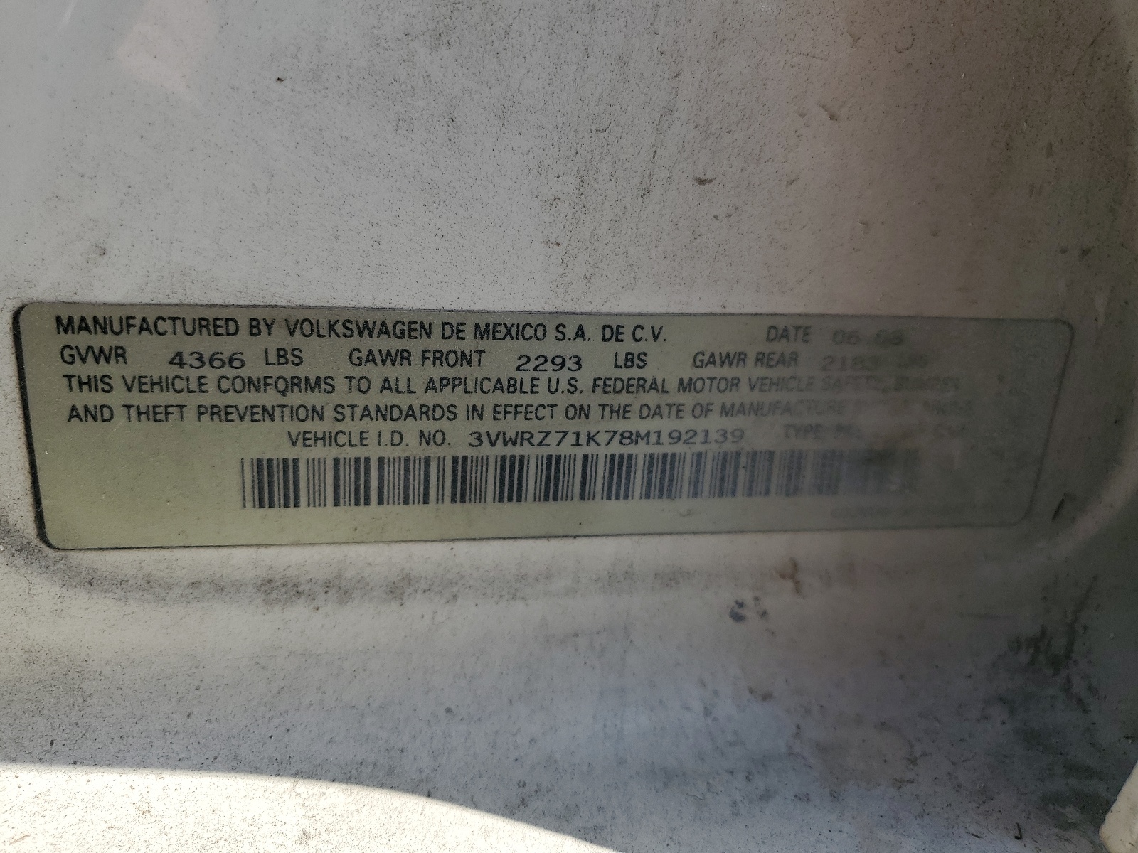 3VWRZ71K78M192139 2008 Volkswagen Jetta Se