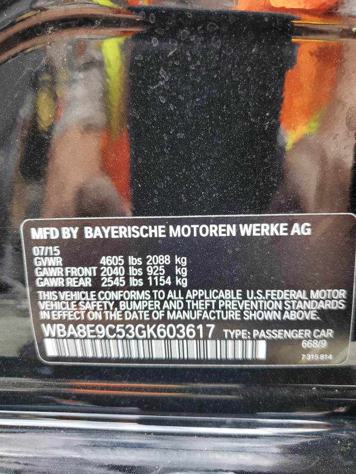 2016 BMW 328 I Sulev VIN: WBA8E9C53GK603617 Lot: 66815094