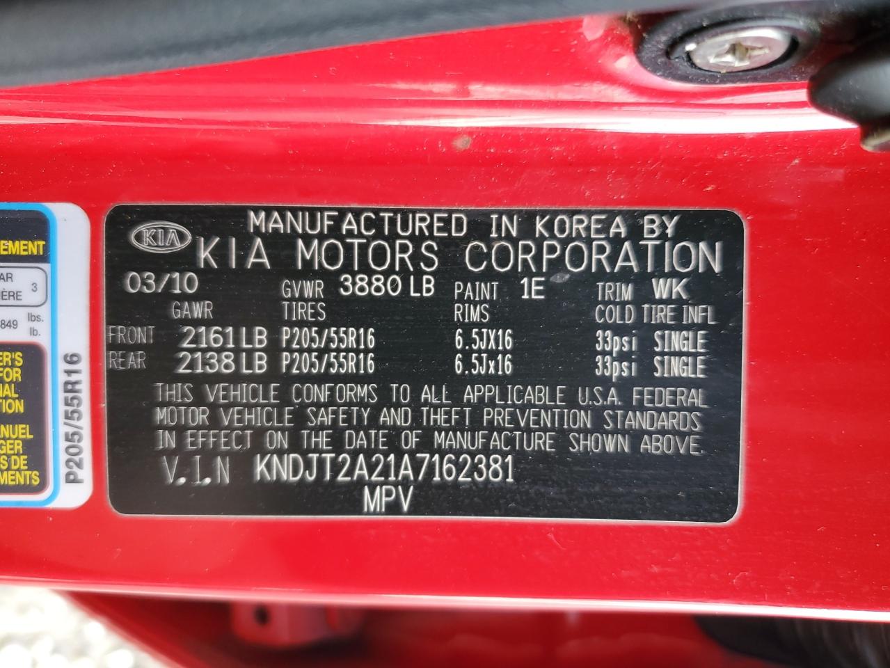 2010 Kia Soul + VIN: KNDJT2A21A7162381 Lot: 65392844