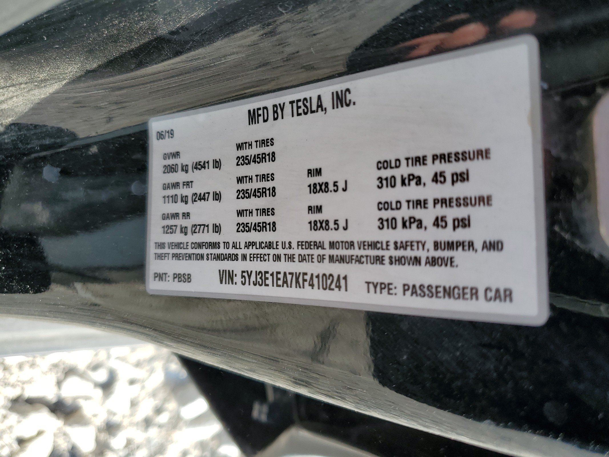 5YJ3E1EA7KF410241 2019 Tesla Model 3