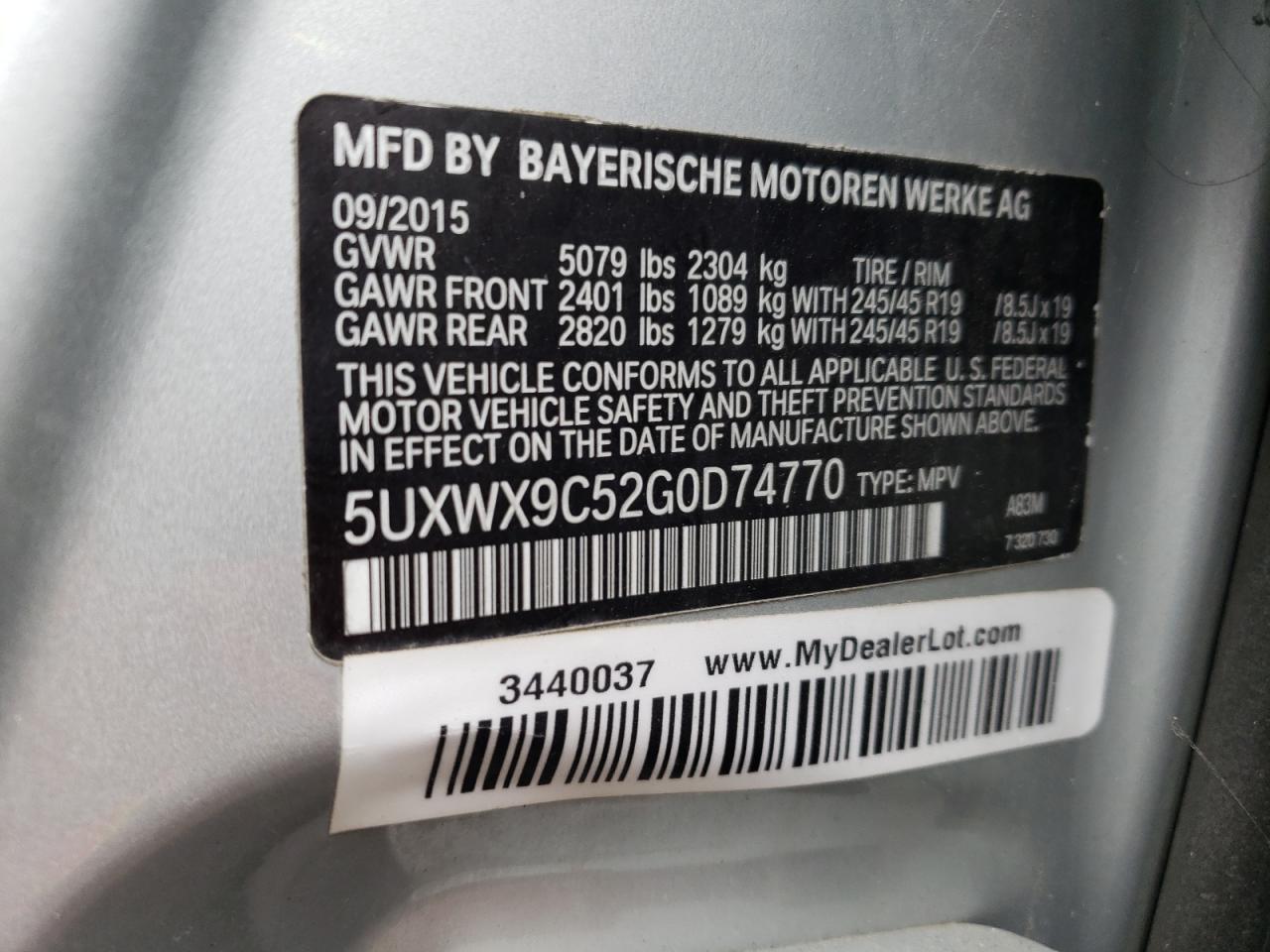 5UXWX9C52G0D74770 2016 BMW X3 xDrive28I