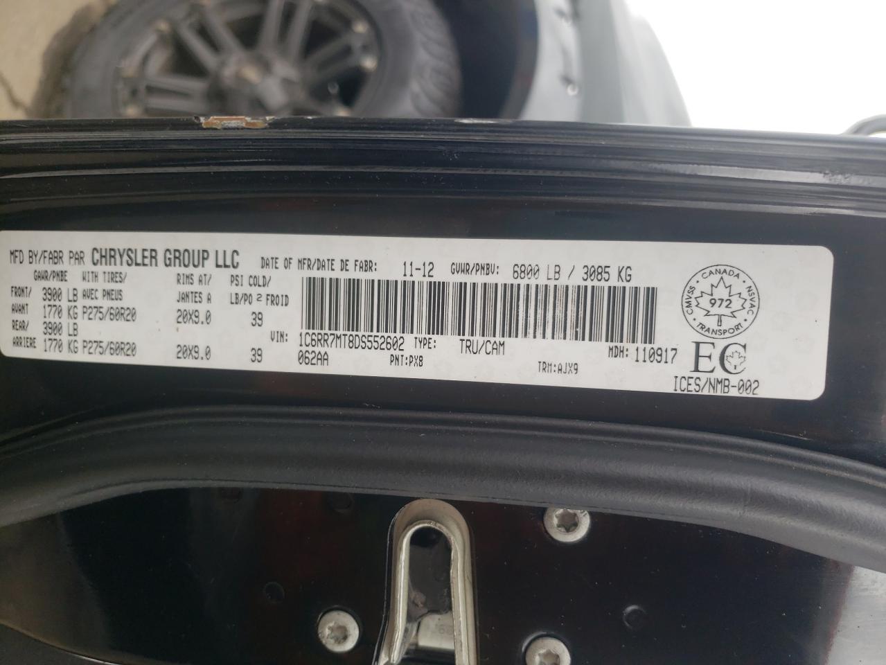 2013 Ram 1500 Sport VIN: 1C6RR7MT8DS552602 Lot: 66368254