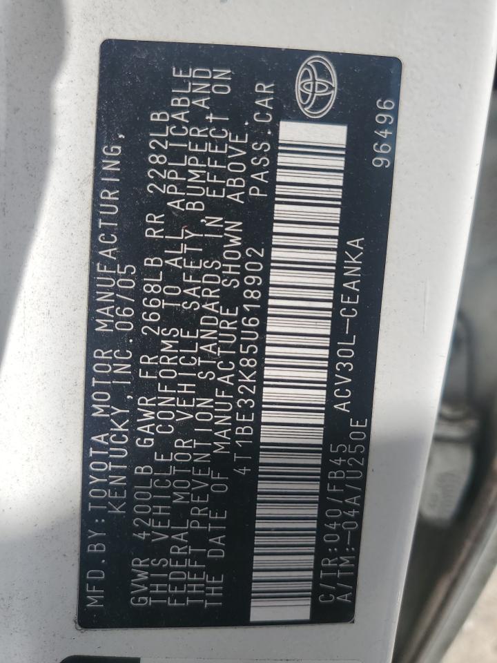 2005 Toyota Camry Le VIN: 4T1BE32K85U618902 Lot: 66110034