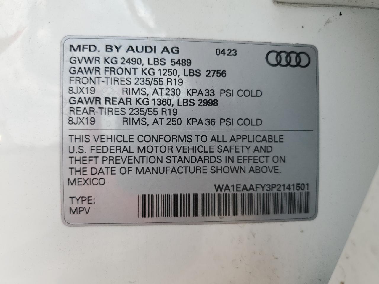 WA1EAAFY3P2141501 2023 Audi Q5 Premium Plus 45