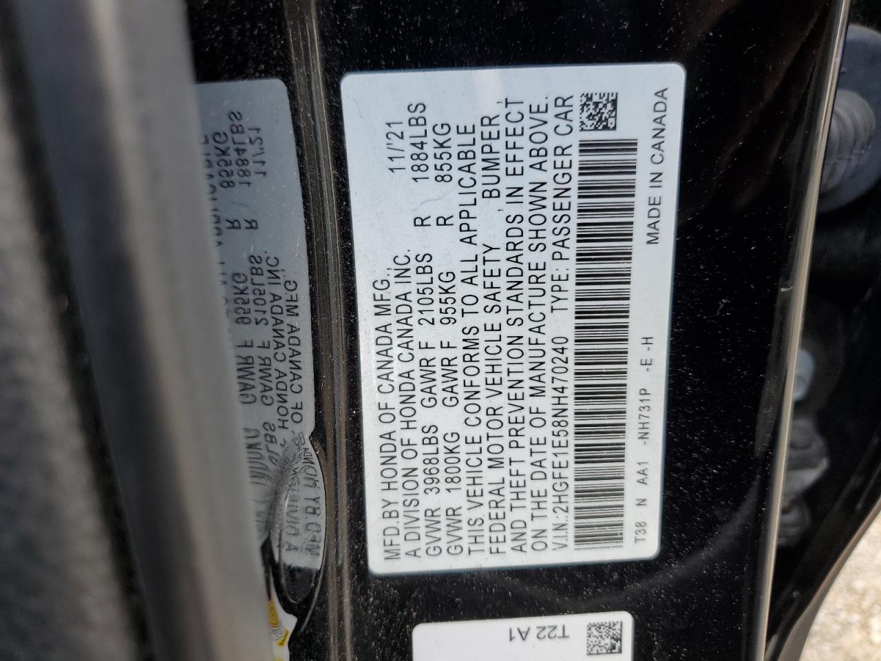 2HGFE1E58NH470240 2022 Honda Civic Si