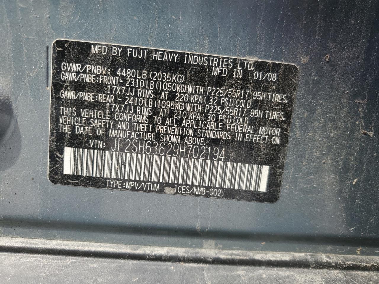 2009 Subaru Forester 2.5X Premium VIN: JF2SH63629H702194 Lot: 67122074