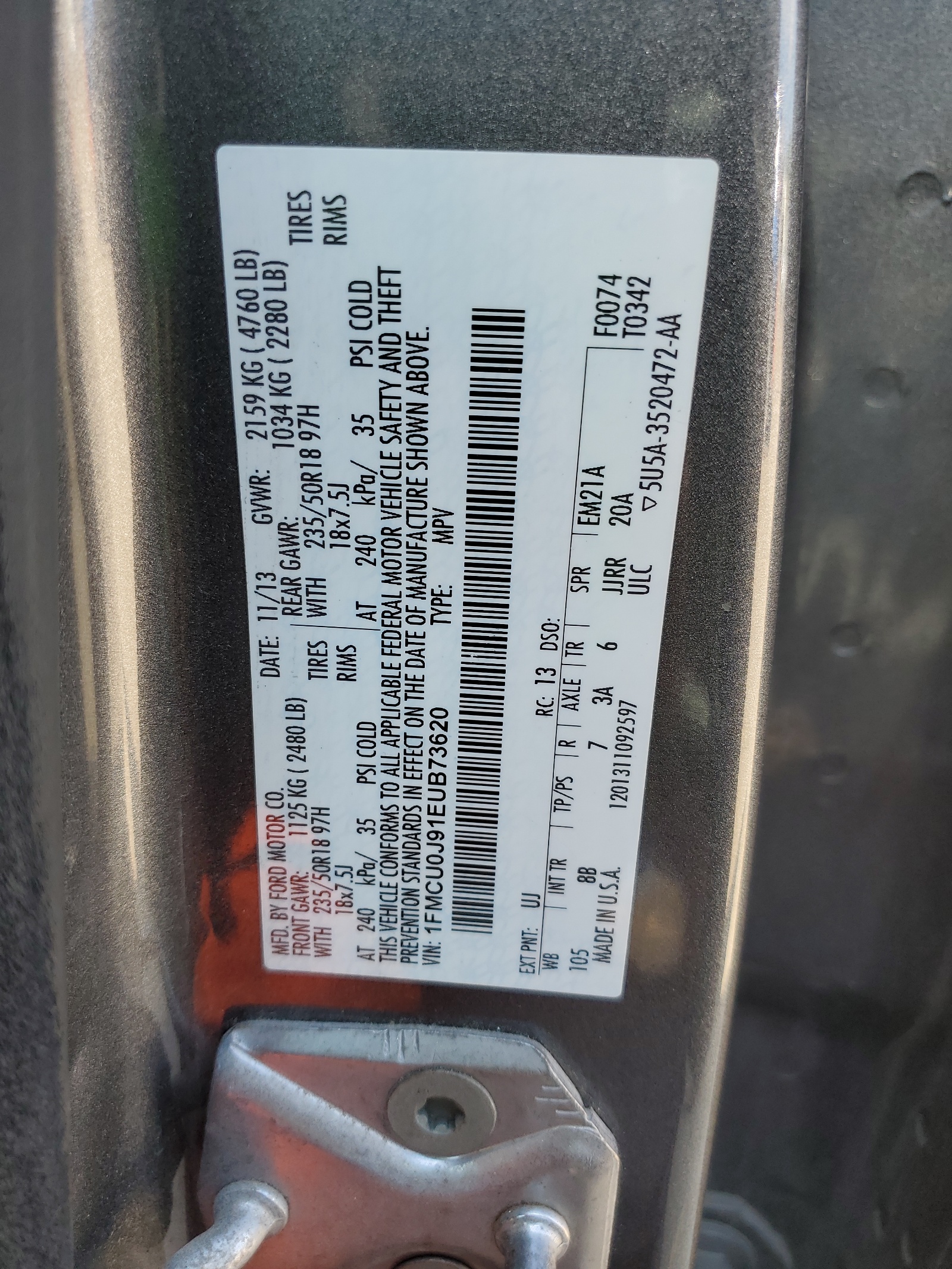1FMCU0J91EUB73620 2014 Ford Escape Titanium