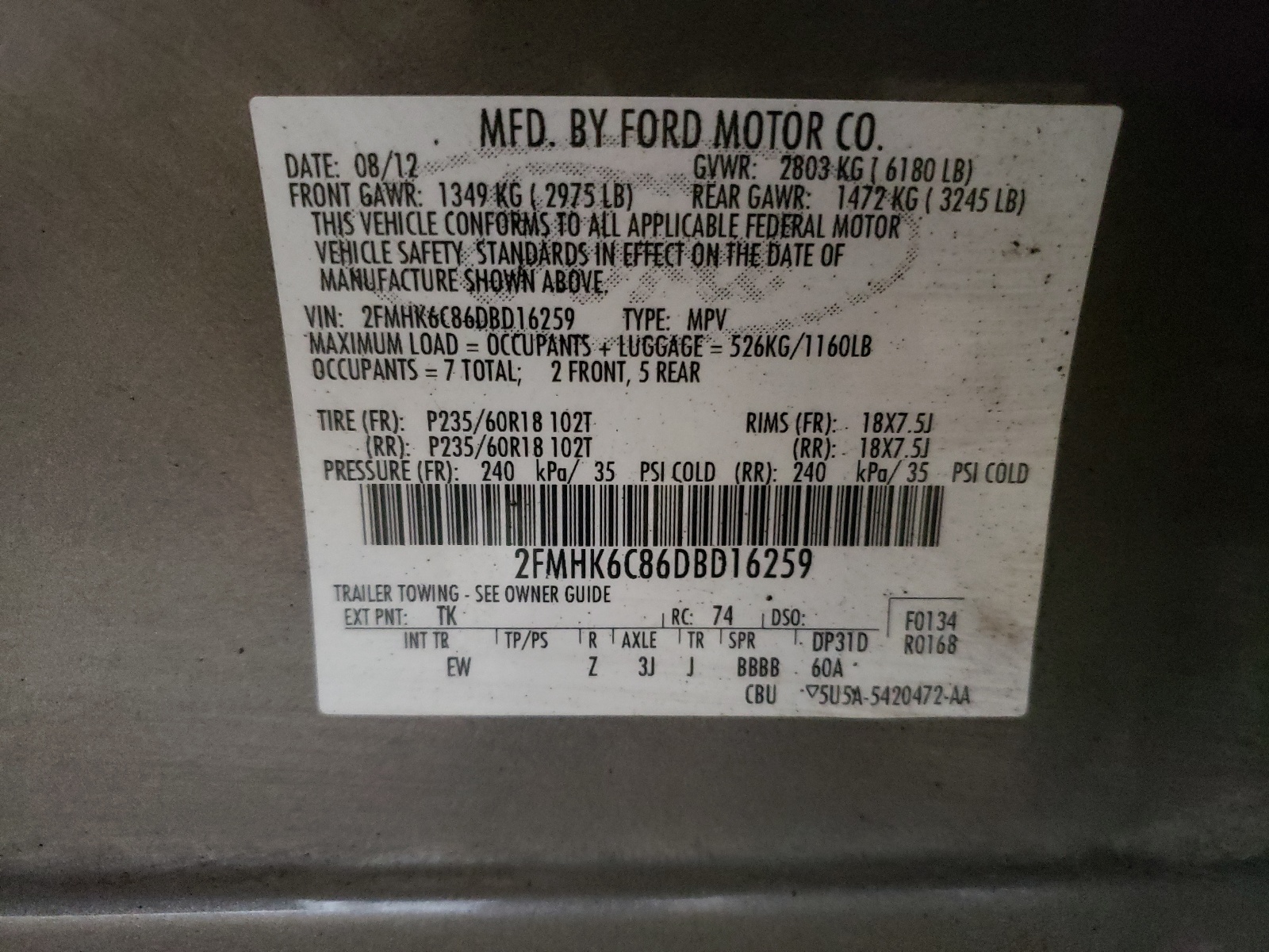 2FMHK6C86DBD16259 2013 Ford Flex Sel