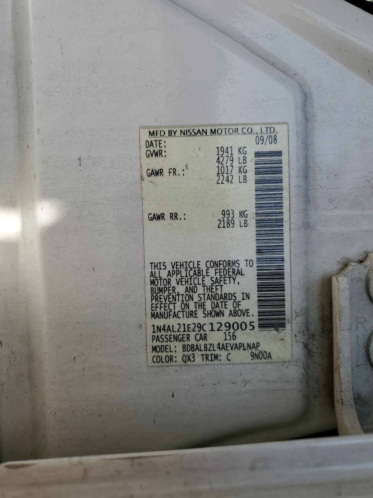 1N4AL21E29C129005 2009 Nissan Altima 2.5