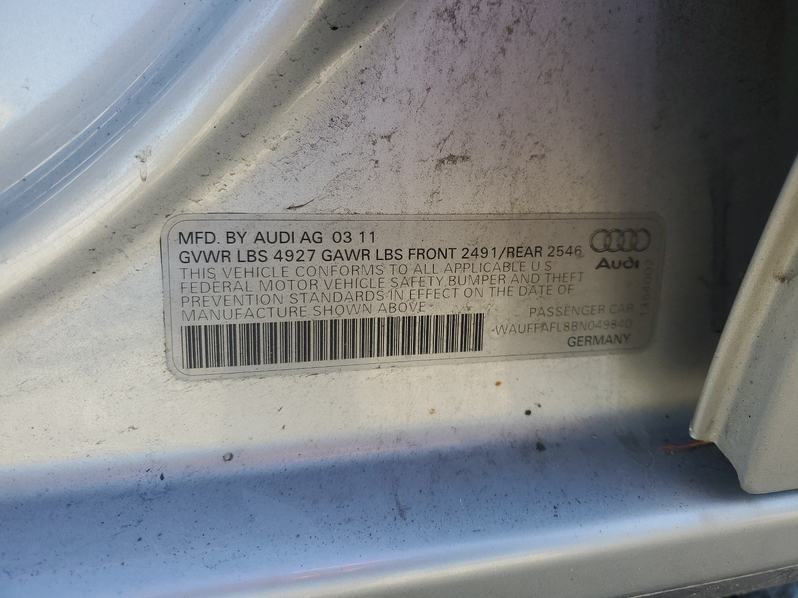 WAUFFAFL8BN049840 2011 Audi A4 Premium Plus