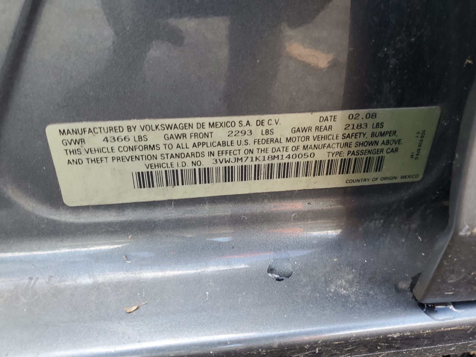 3VWJM71K18M140050 2008 Volkswagen Jetta S