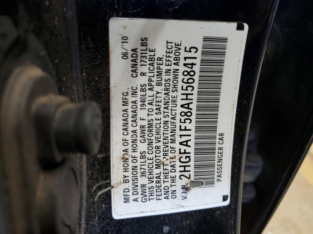 2010 Honda Civic Lx VIN: 2HGFA1F58AH568415 Lot: 63577064