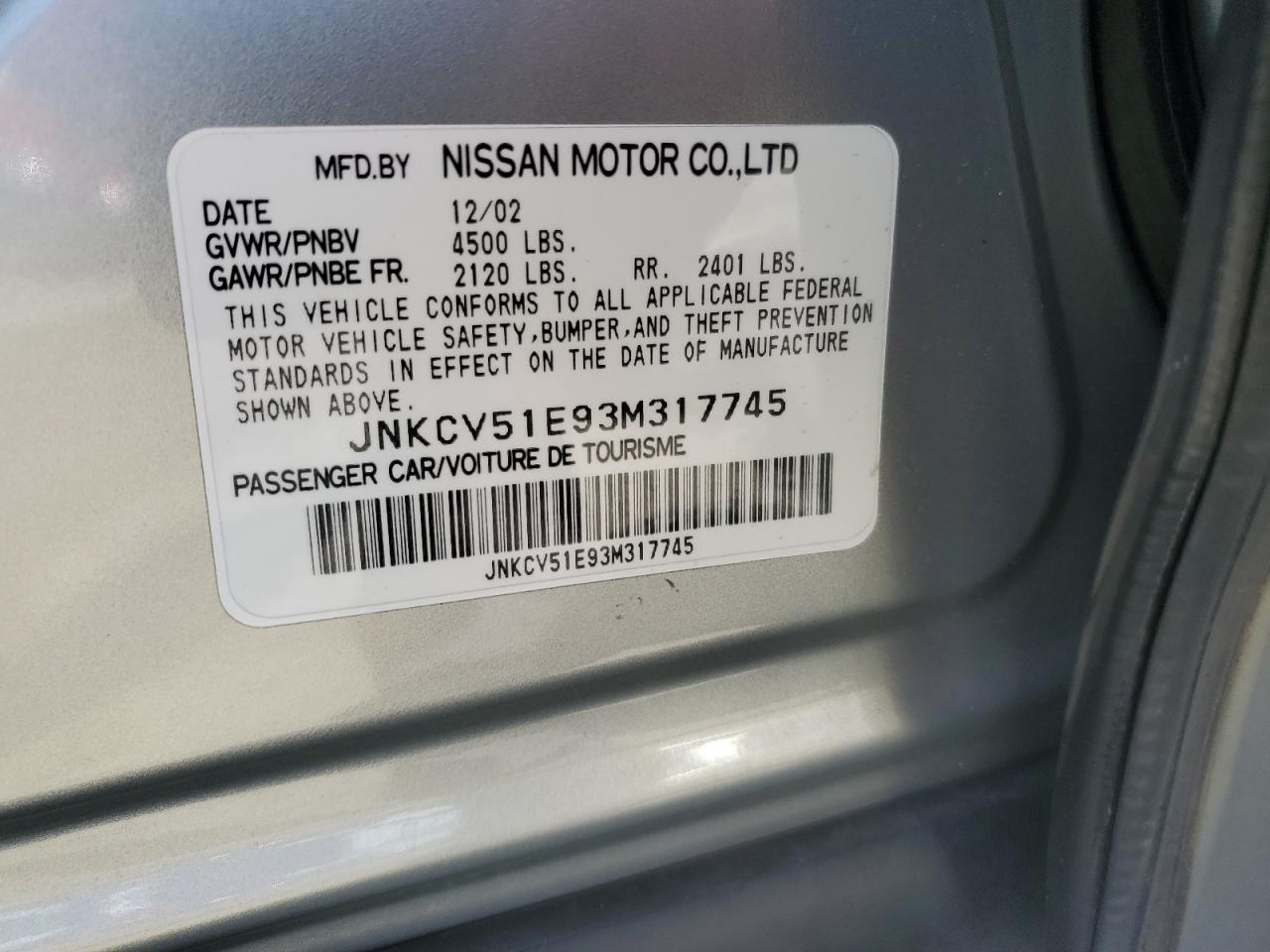 JNKCV51E93M317745 2003 Infiniti G35