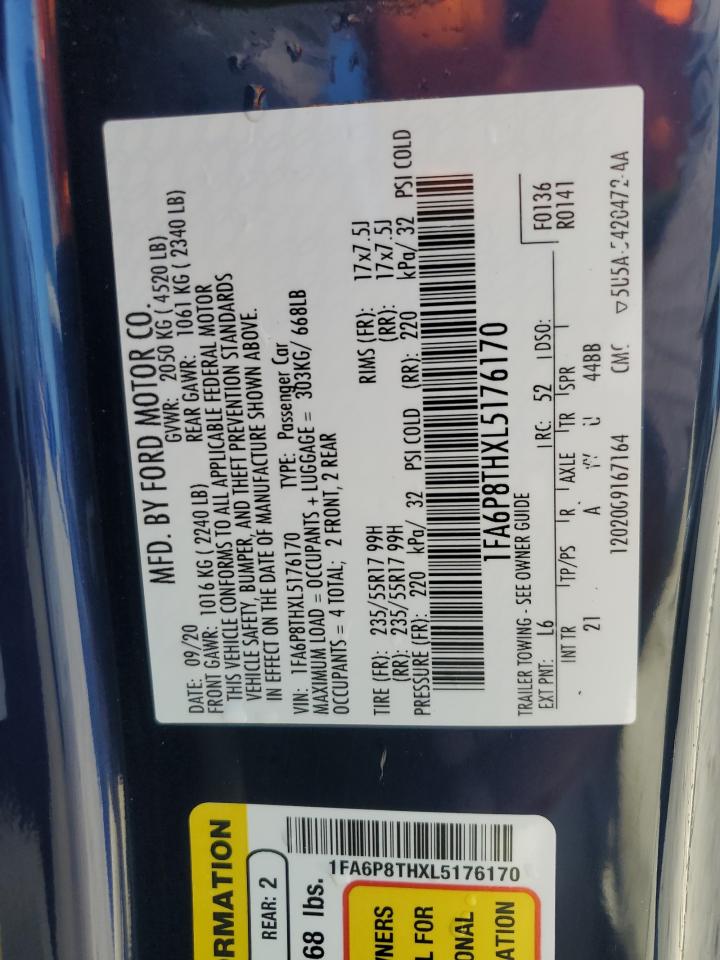 2020 Ford Mustang VIN: 1FA6P8THXL5176170 Lot: 66859244