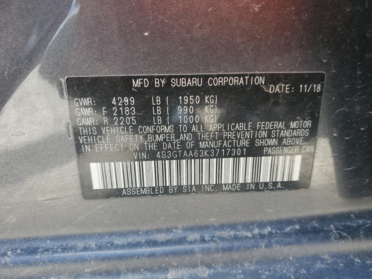 2019 Subaru Impreza VIN: 4S3GTAA63K3717301 Lot: 67520744