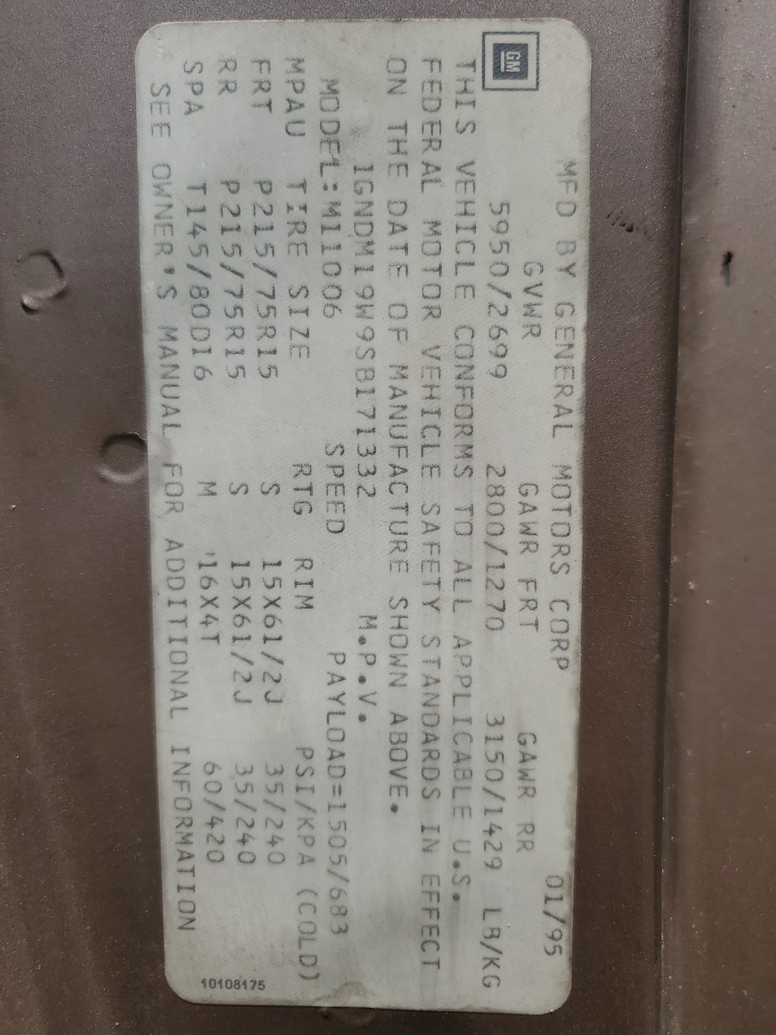 1GNDM19W9SB171332 1995 Chevrolet Astro