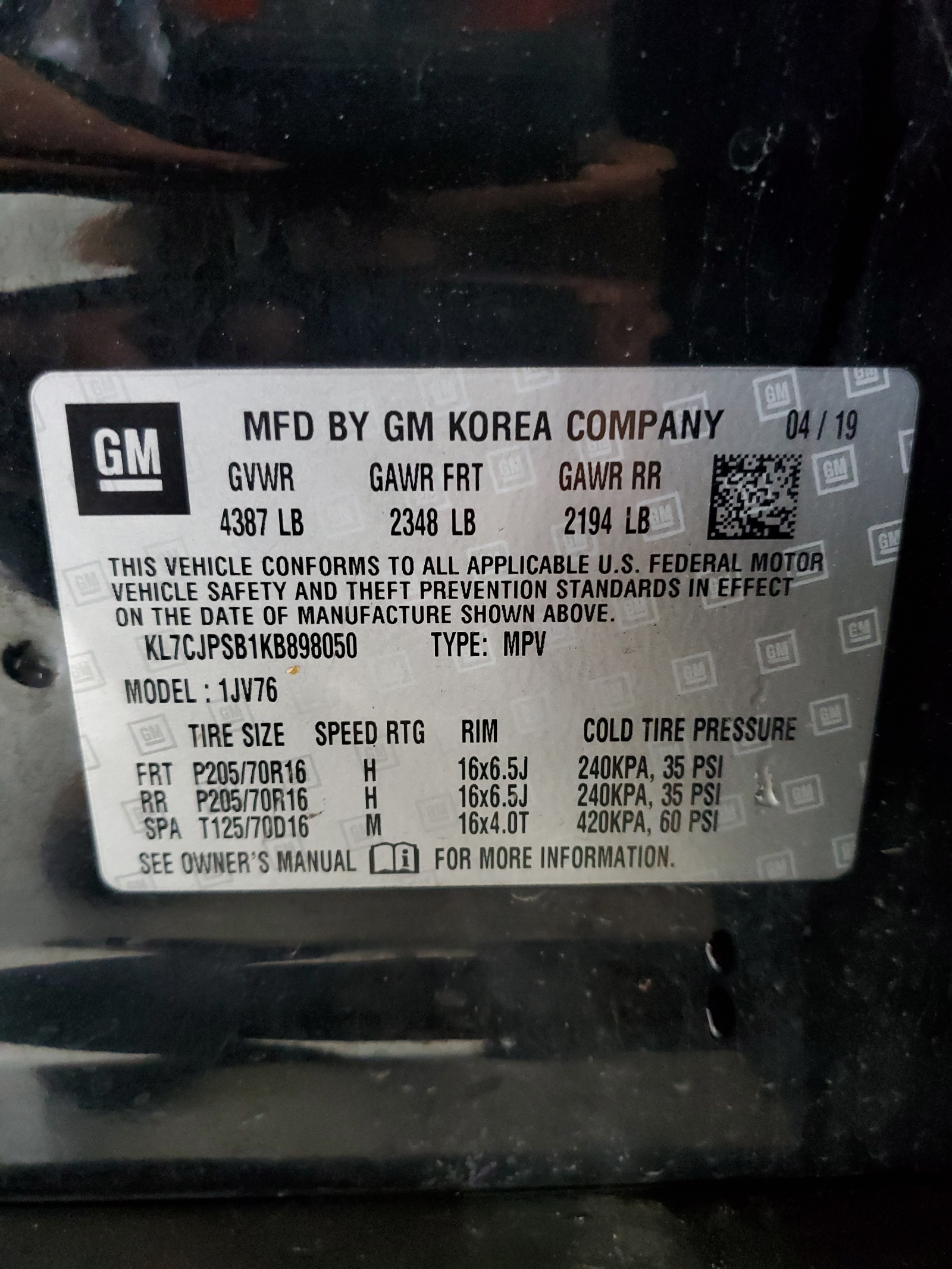 KL7CJPSB1KB898050 2019 Chevrolet Trax 1Lt