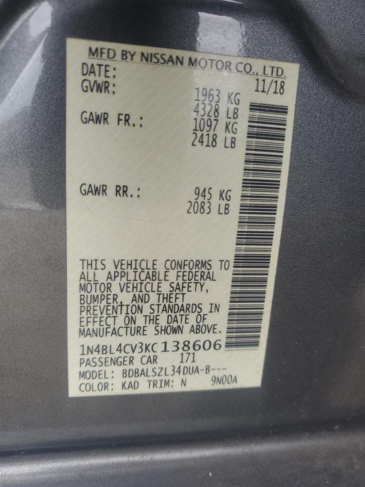 1N4BL4CV3KC138606 2019 Nissan Altima Sr