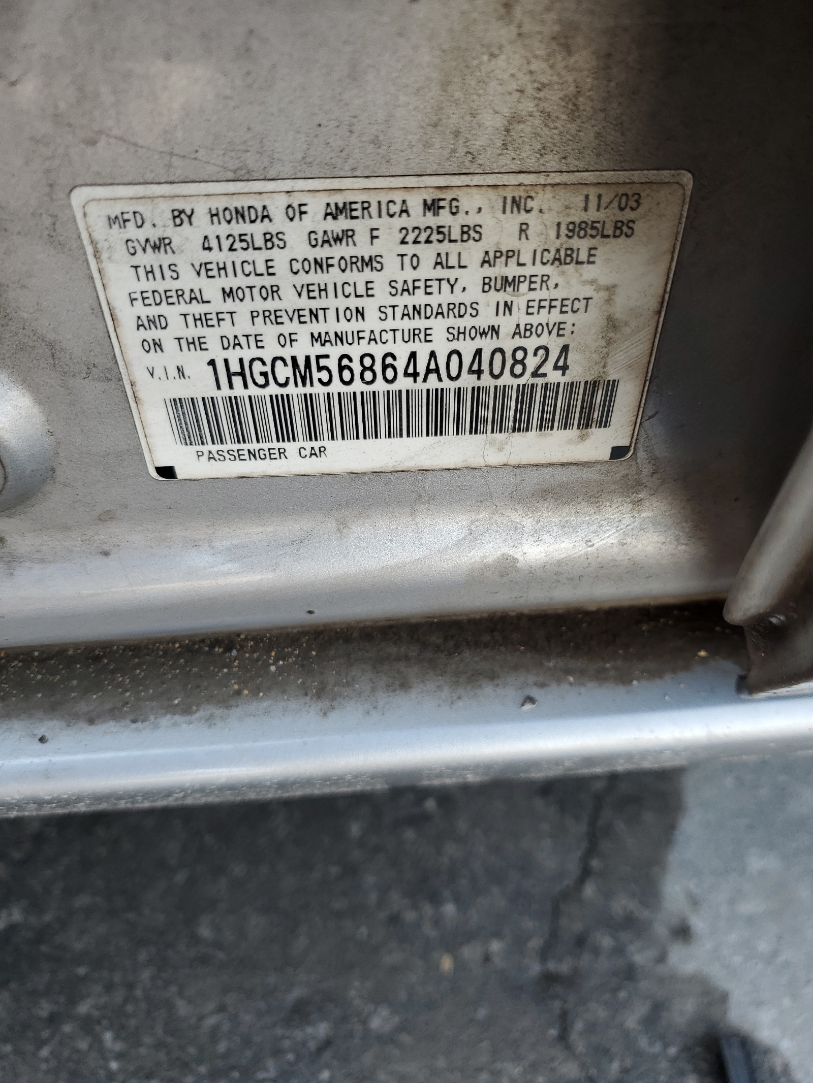 1HGCM56864A040824 2004 Honda Accord Ex