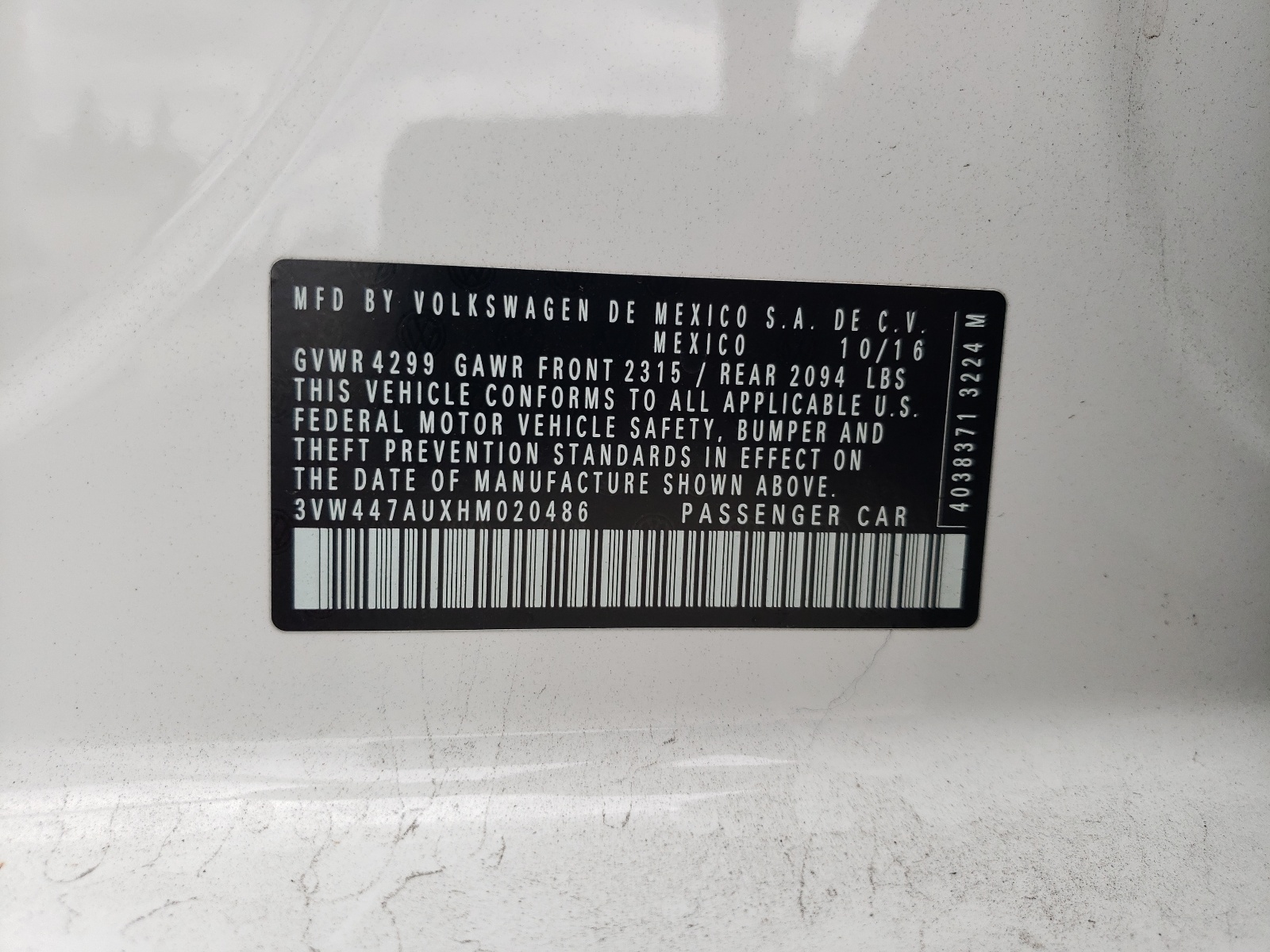 3VW447AUXHM020486 2017 Volkswagen Gti S/Se