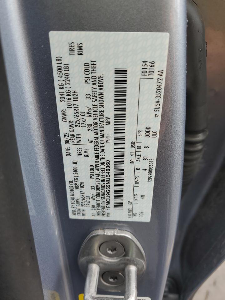 2022 Ford Escape Se VIN: 1FMCU9G69NUB40060 Lot: 65939904