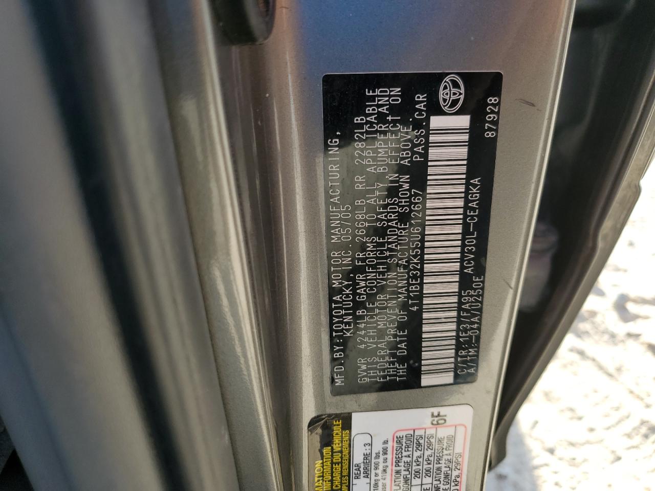 2005 Toyota Camry Le VIN: 4T1BE32K55U612667 Lot: 67480194