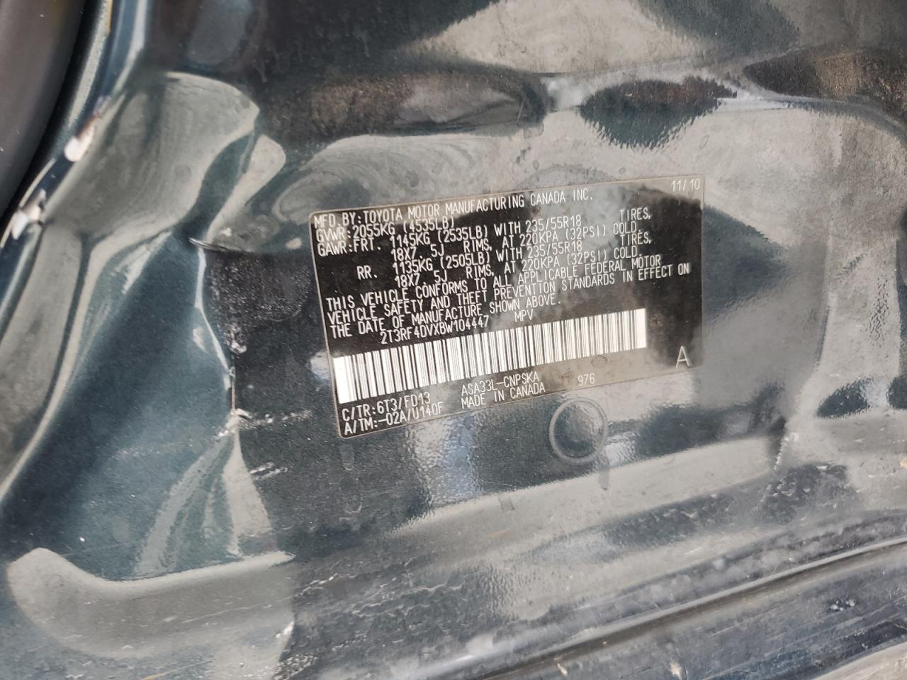 2011 Toyota Rav4 Sport VIN: 2T3RF4DVXBW104447 Lot: 69523214