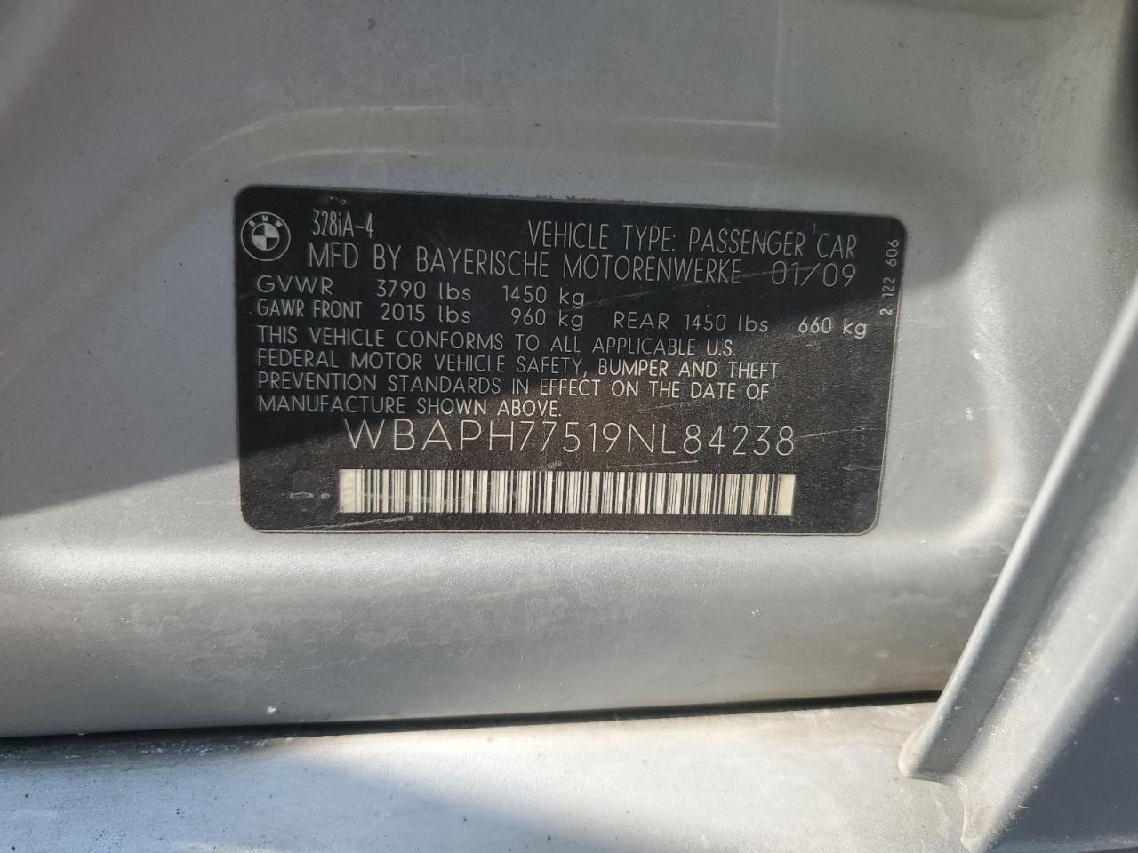 2009 BMW 328 I VIN: WBAPH77519NL84238 Lot: 66123804