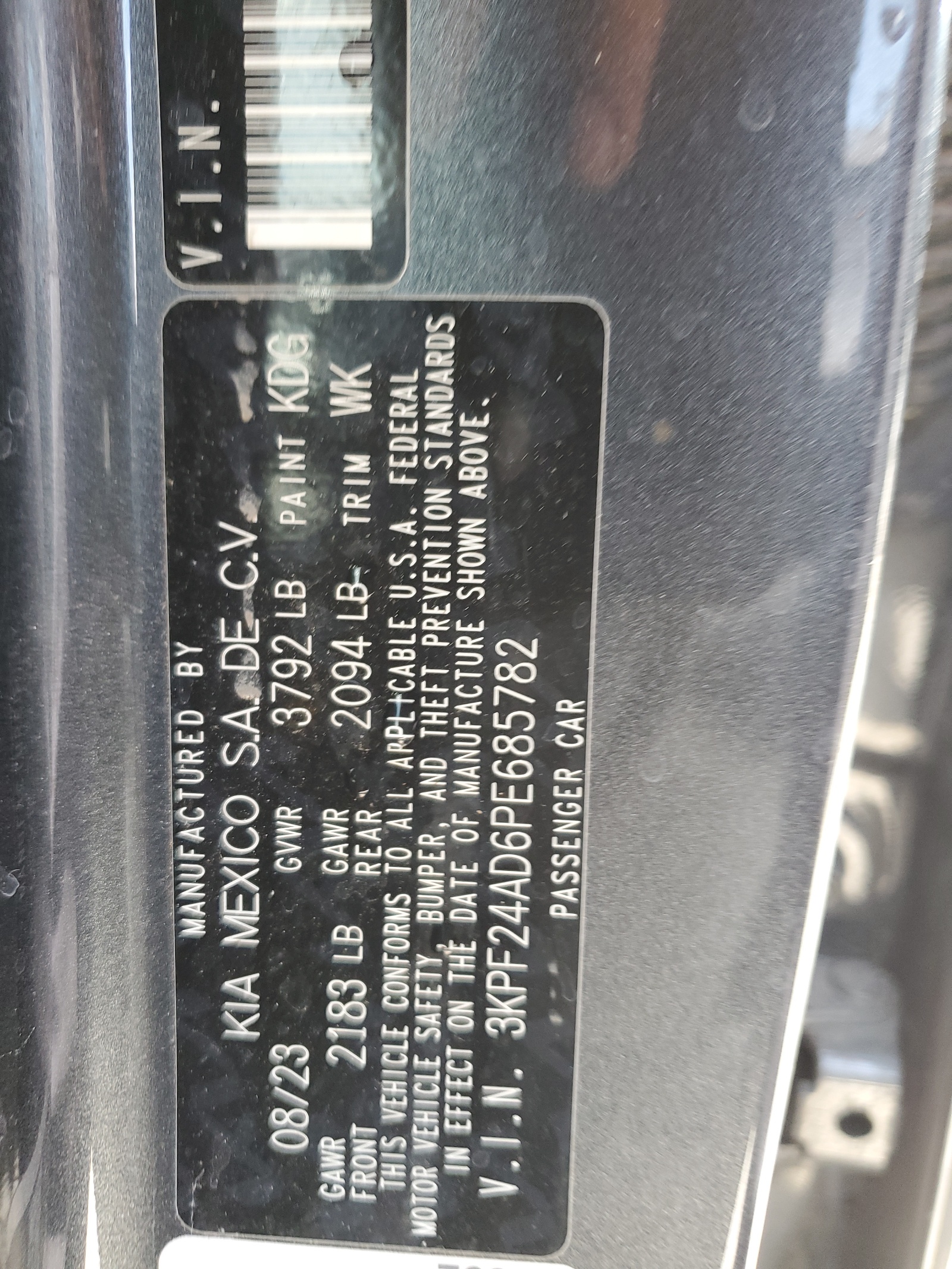 3KPF24AD6PE685782 2023 Kia Forte Lx