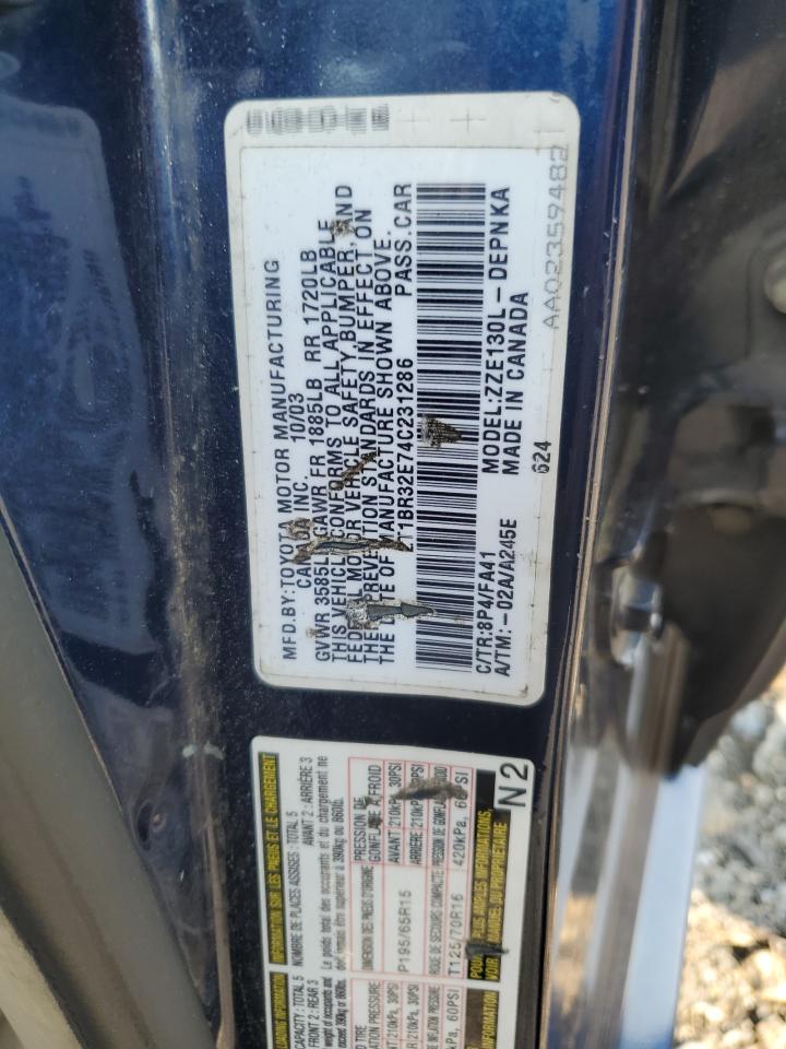 2004 Toyota Corolla Ce VIN: 2T1BR32E74C231286 Lot: 65738684