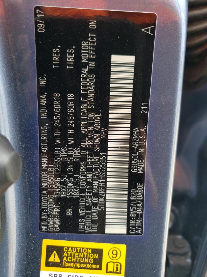 2017 Toyota Highlander Se VIN: 5TDKZRFH1HS525951 Lot: 66044504