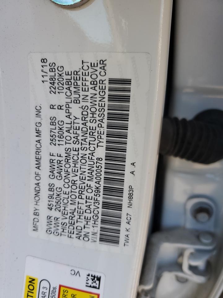 1HGCV3F59KA000578 2019 Honda Accord Hybrid Exl